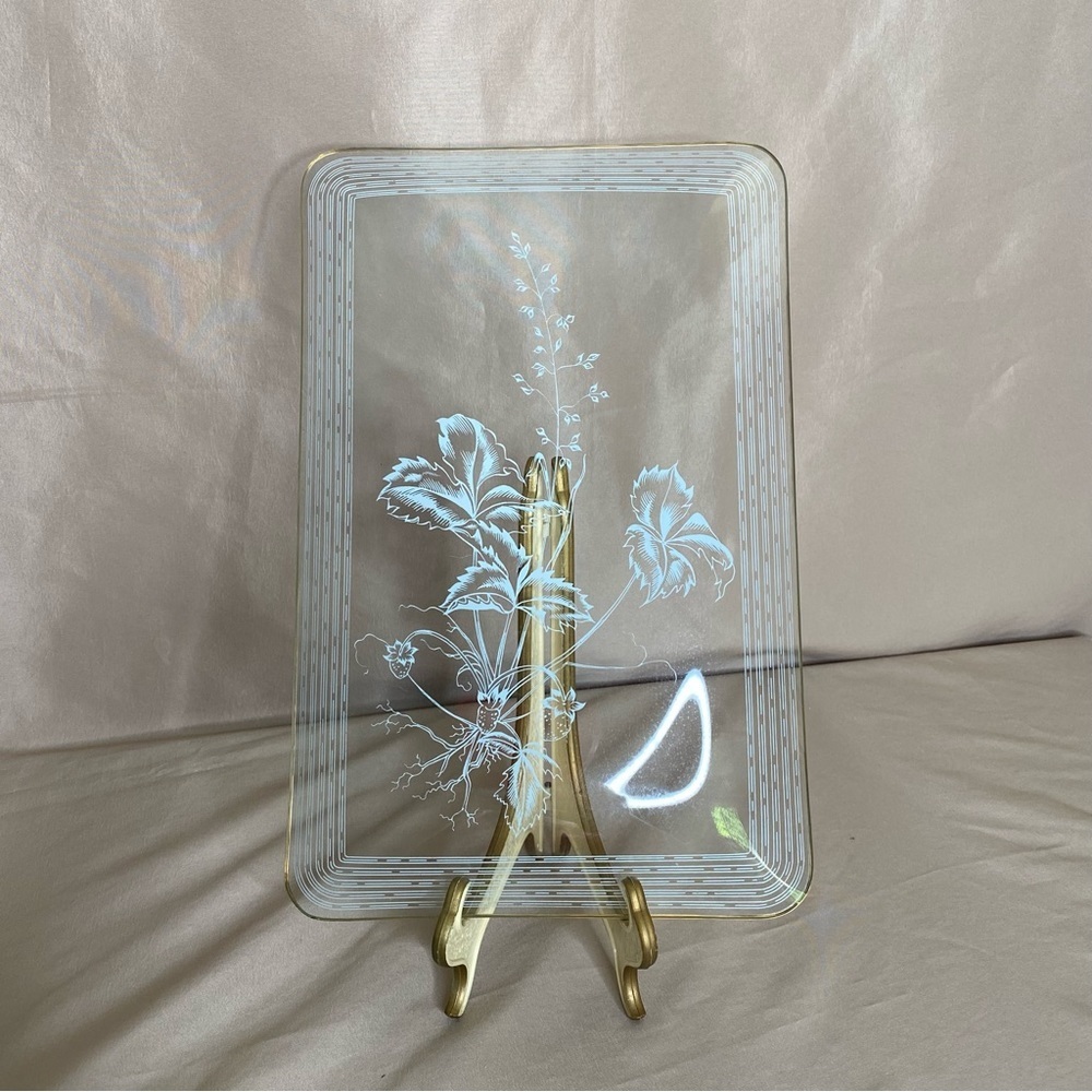 Vintage Gold Rim Etched Rectangular Plate - Picture 8 of 11